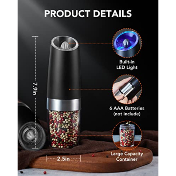 FORLIM Electric Salt and Pepper Grinder Set - Black