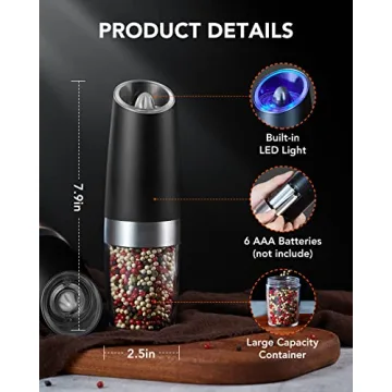FORLIM Electric Salt and Pepper Grinder Set - Black