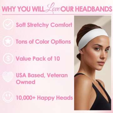 Styla Hair Headbands for Women Stretch Fashion Headbands 10 Pack Non-Slip Head Wraps Great for Spa, ...