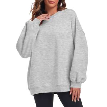 Oversized Crew Neck Fleece Sweatshirt - Trendy Women's Pullover