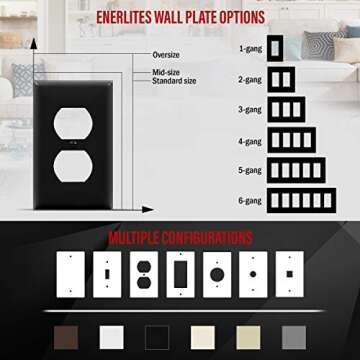 ENERLITES Duplex Receptacle Outlet Wall Plate, Size 1-Gang 4.50" x 2.76", Unbreakable Polycarbonate Thermoplastic, UL Listed, 8821-BK-10PCS, Black (10 Pack)