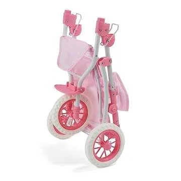 Badger Basket Folding Three-Wheel Doll Jogging Stroller for Dolls 18 to 22 Inches, Adhustable Handle - Lightweight, Easy Storage, Pink/Gingham Design with Safety Straps