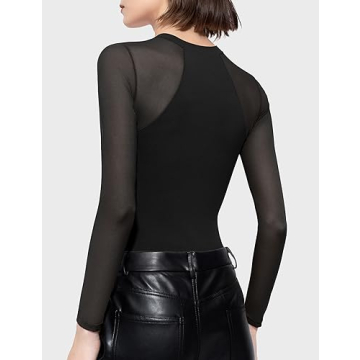 Stylish PUMIEY Long Sleeve Bodysuit for Women in Jet Black