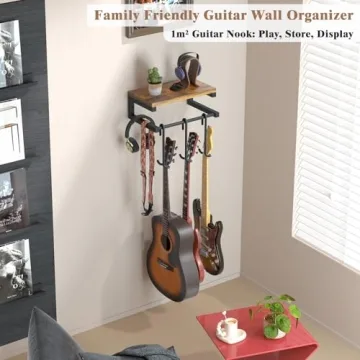 Keebofly Guitar Wall Hanger with Rustic Shelf for 3 Guitars