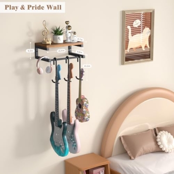 Keebofly Guitar Wall Hanger with Rustic Shelf for 3 Guitars