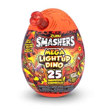Smashers Mega Light Up Dino T-Rex Series 4 by ZURU - Collectible Egg with Over 25 Surprises, Volcano Slime, Fossil Toy, Dinosaur Toys, Tyrannosaurus Rex Toy for Boys and Kids (T-Rex)