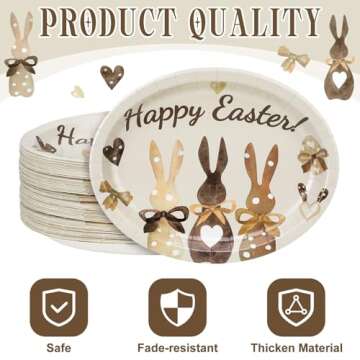 Nitial 100 Count Easter Oval Paper Dinner Plates Platter Bulk 11 x 9 Inches Disposable Dinner Party Plate Easter Serving Dish for Candy Cookie Dessert Holiday Party Supplies Decoration (Bunny)