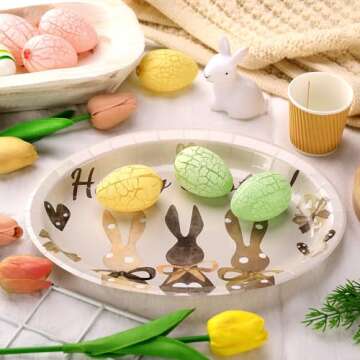 Nitial 100 Count Easter Oval Paper Dinner Plates Platter Bulk 11 x 9 Inches Disposable Dinner Party Plate Easter Serving Dish for Candy Cookie Dessert Holiday Party Supplies Decoration (Bunny)
