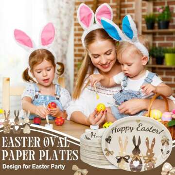 Nitial 100 Count Easter Oval Paper Dinner Plates Platter Bulk 11 x 9 Inches Disposable Dinner Party Plate Easter Serving Dish for Candy Cookie Dessert Holiday Party Supplies Decoration (Bunny)