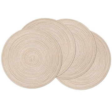 SHACOS Round Braided Placemats Set of 4 Round Table Mats for Dining Tables 15 inch Washable Kitchen ...