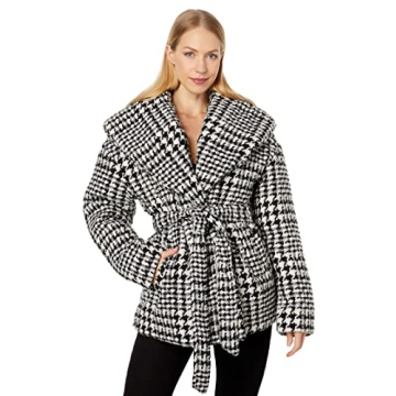 [BLANKNYC] Womens Coat, & Luxury Clothing Houndstooth Puffer Wrap Coat Comfortable Stylish Jacket, P...