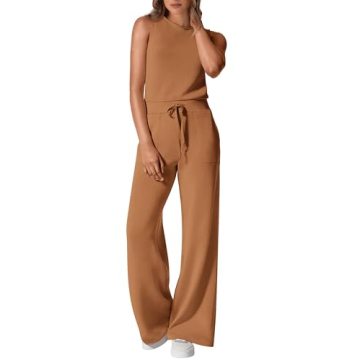 PRETTYGARDEN Womens Jumpsuits Summer Casual One Piece Outfits Sleeveless Wide Leg Long Pants Rompers...