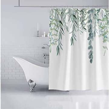 Muuyi Shower Curtain, Green Shower Curtains for Bathroom, 3D Printing Washable Waterproof Cloth Plant Leaf Fabric Shower Curtain with 12 Hooks 72 x 72 Inches (Willow)