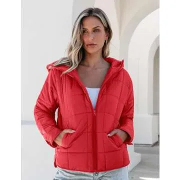luvamia Quilted Puffer Jacket Women Women's Puffer Jacket Womens Jackets Fall Red Jackets for Women Fashion Winter Clothes for Women Women's Fall Clothes Cherry Tomato Large Fits Size 12 / Size 14