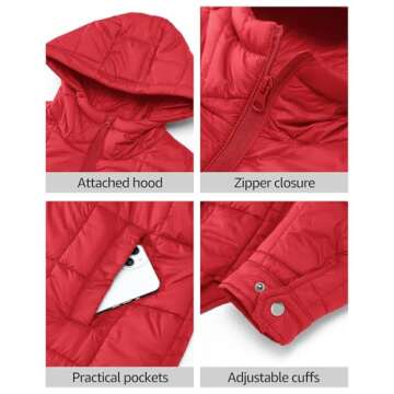 luvamia Quilted Puffer Jacket Women Women's Puffer Jacket Womens Jackets Fall Red Jackets for Women Fashion Winter Clothes for Women Women's Fall Clothes Cherry Tomato Large Fits Size 12 / Size 14