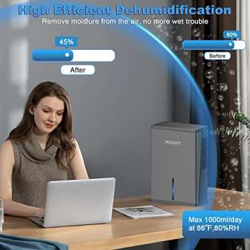 MORFY Portable Quiet Dehumidifiers for Home, 6800 Cubic Feet(700sq ft) 85 OZ Small with Drain Hose a...