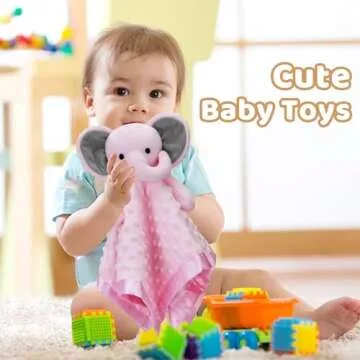 Pro Goleem Elephant Security Blanket with Stuffed Animal Snuggle Toy Lovey Soft Lovie Baby Registry Search Baby Girl Gifts for Infant and Toddler Pink 16 Inch