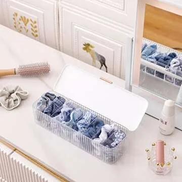 Yesesion 2 Pack Plastic Cable Management Box with Lid and 20 Wire Ties, Clear Cell Phone Cord Storage Organizer with 8 Compartments, Electronics Accessories Case for Home Office, Desk Drawer (White)