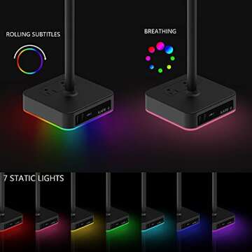 KAFRI RGB Dual Headphone Stand with USB C Charger - Perfect for Gamers and Tech Enthusiasts