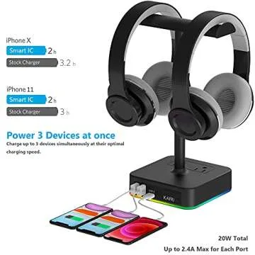 Stylish KAFRI RGB Dual Headphone Stand with Charger