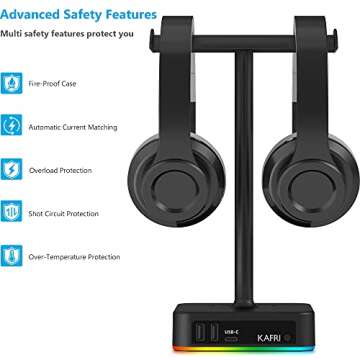 Stylish KAFRI RGB Dual Headphone Stand with Charger