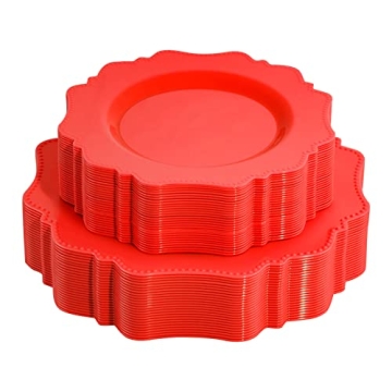 COLOSUS Disposable Plastic Plates 60Pcs - Premium Red Plates for Festive Celebrations