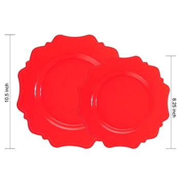 COLOSUS Red Disposable Plastic Plates for Parties 60Pcs