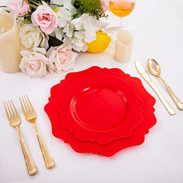 COLOSUS Red Disposable Plastic Plates for Parties 60Pcs