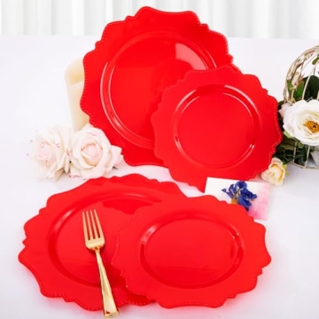 COLOSUS Red Disposable Plastic Plates for Parties 60Pcs