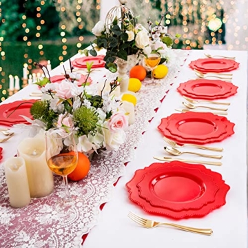 COLOSUS Red Disposable Plastic Plates for Parties 60Pcs