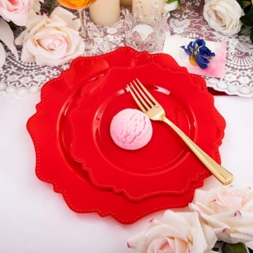 COLOSUS Red Disposable Plastic Plates for Parties 60Pcs