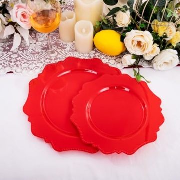 COLOSUS Red Disposable Plastic Plates for Parties 60Pcs