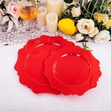 COLOSUS Red Disposable Plastic Plates for Parties 60Pcs