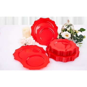 COLOSUS Red Disposable Plastic Plates for Parties 60Pcs