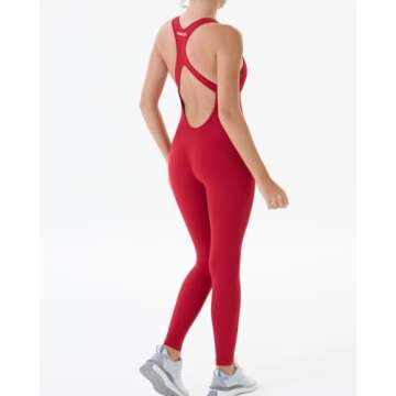 AUROLA Power Workout Jumpsuit for Women Yoga Gym Seamless One Piece Racerback Tummy Control Padded B...