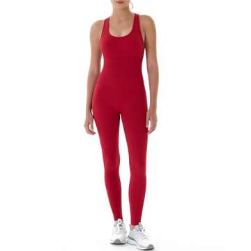 AUROLA Power Workout Jumpsuit for Women Yoga Gym Seamless One Piece Racerback Tummy Control Padded Bra Jumpsuit,Chili Red，S