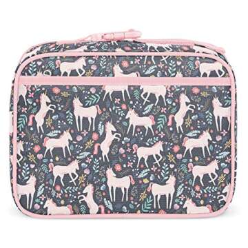 Simple Modern Kids Lunch Box for Toddler | Reusable Insulated Bag for Girls | Meal Containers for School with Exterior and Interior Pockets | Hadley Collection | Unicorn Fields
