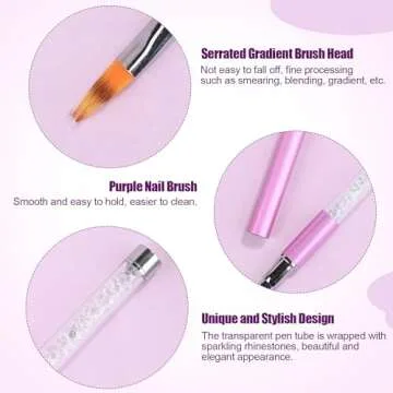 Ombre Nail Brush - Professional Nail Art with Rhinestone Handle