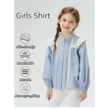 Mud Kingdom Girls Blouse Shirts Spring Fall Long Sleeve Button-Down Top Ruffle Collar