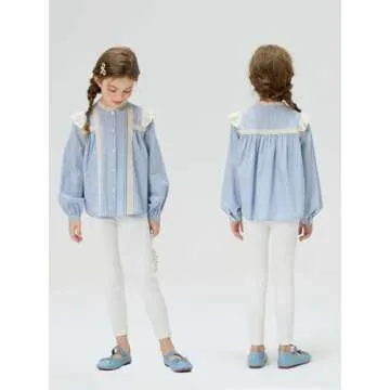 Mud Kingdom Girls Blouse Shirts Spring Fall Long Sleeve Button-Down Top Ruffle Collar