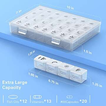 XL Pill Organizer 4 Times a Day, BUG HULL Extra Large Weekly Pill Box Case, 7 Day Vitamin Container ...
