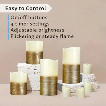 FURORA LIGHTING Gold Real Wax Trim Candles with Remote and Timer, Pack of 8 Pillar & Votive Candles,...