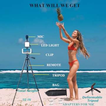 Carrotech Vlogging Kit for iPhone, Vlogging kit for Android Phone,YouTube Starter Kit with Two Tripods Light Microphone Remote and Jack Adapter