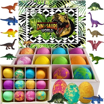 Bath Bombs for Kids with Surprise Inside - 12 Dinosaur Bath Bombs with Toys Inside, Organic Colorful...