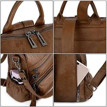 UTO Women Backpack Purse Leather Vegan Ladies Fashion Designer Rucksack Convertible Travel Shoulder Bag with Tassel Brown