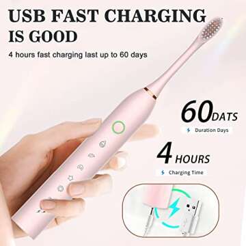 2 Pack Electric Toothbrush with 8 Brush Heads, IPX7 Waterproof 6 Modes 42000vpm with Smart Timers, Sonic Electric Toothbrush for Adults