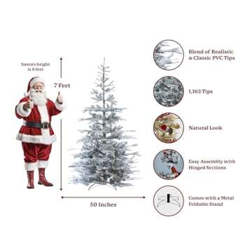 KING OF CHRISTMAS 7ft Snow Flocked Artificial Christmas Tree Unlit, King Noble Flock Christmas Tree ...