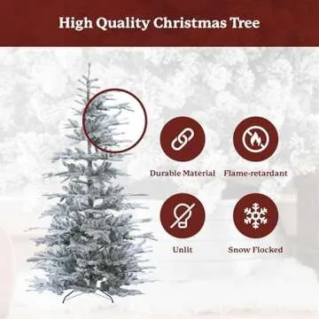 KING OF CHRISTMAS 7ft Snow Flocked Artificial Christmas Tree Unlit, King Noble Flock Christmas Tree with Metal Stand, Hinged Xmas Tree for Holiday Home Office Indoor & Outdoor Christmas Decor