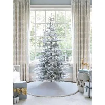 KING OF CHRISTMAS 7ft Snow Flocked Artificial Christmas Tree Unlit, King Noble Flock Christmas Tree with Metal Stand, Hinged Xmas Tree for Holiday Home Office Indoor & Outdoor Christmas Decor