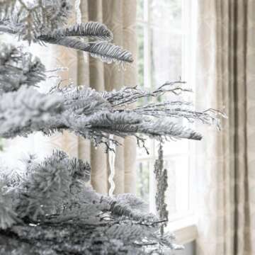 KING OF CHRISTMAS 7ft Snow Flocked Artificial Christmas Tree Unlit, King Noble Flock Christmas Tree with Metal Stand, Hinged Xmas Tree for Holiday Home Office Indoor & Outdoor Christmas Decor